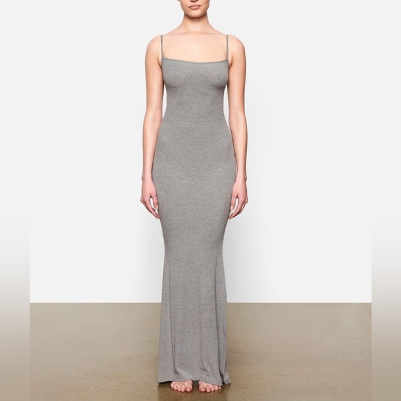 SKIMS SOFT LOUNGE LONG SLIP DRESS- GREY - Picture 1 of 6